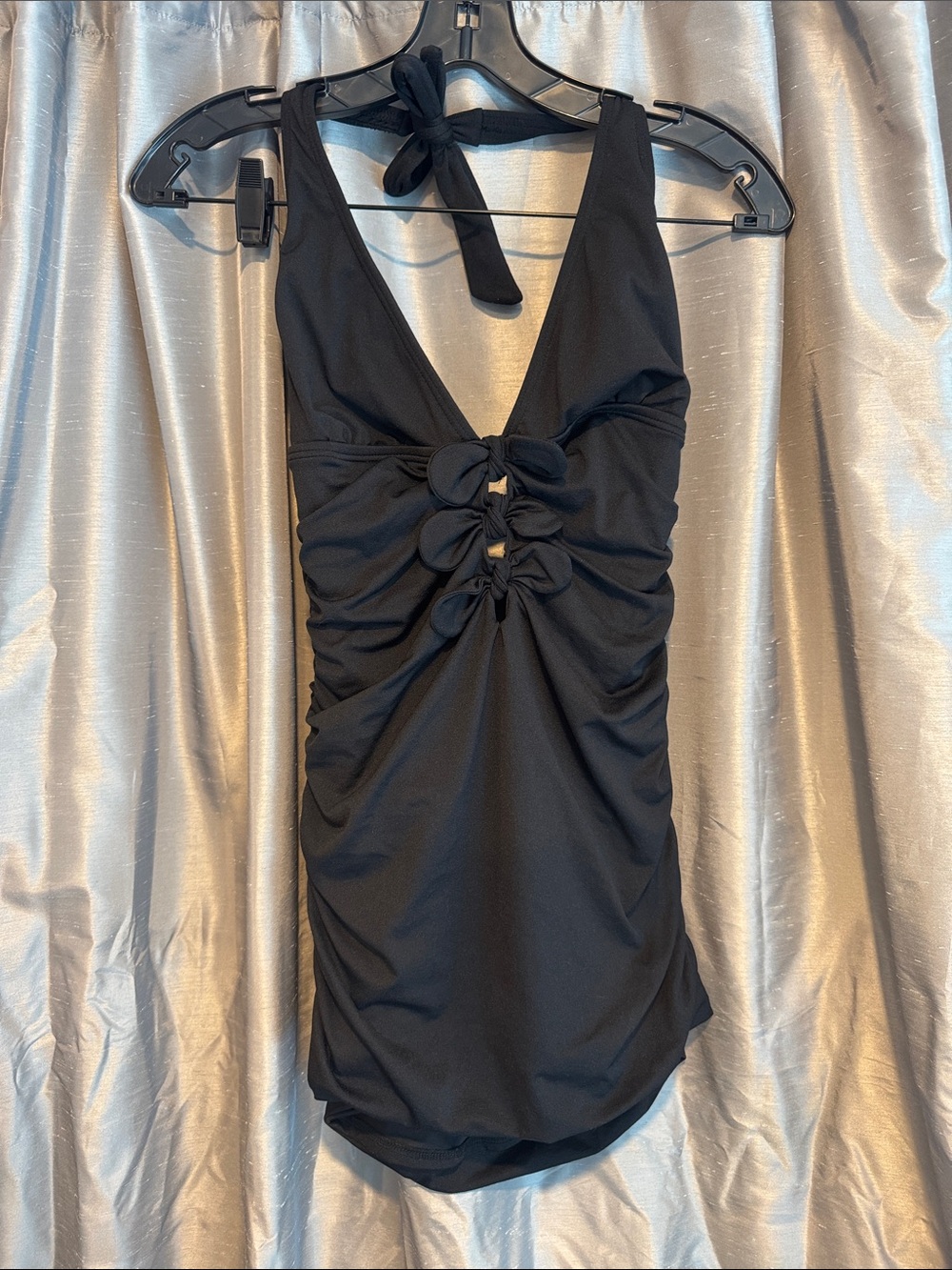 Juicy Couture Black Halter Ruched Cutout Swim Dress size Medium